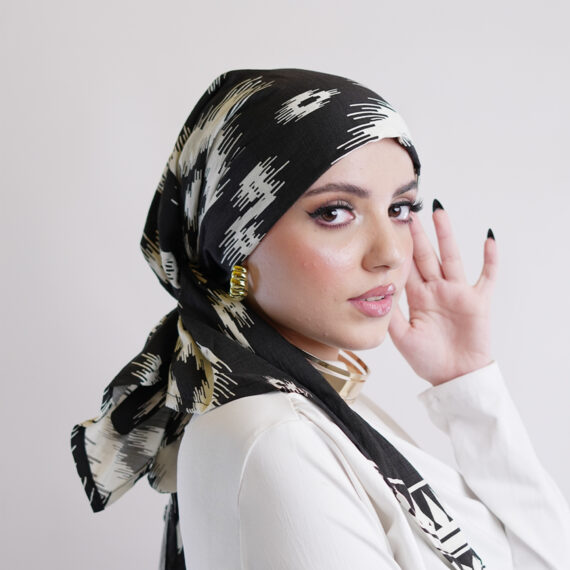 Spanish Turban Printed Linen – Black X bright grey
