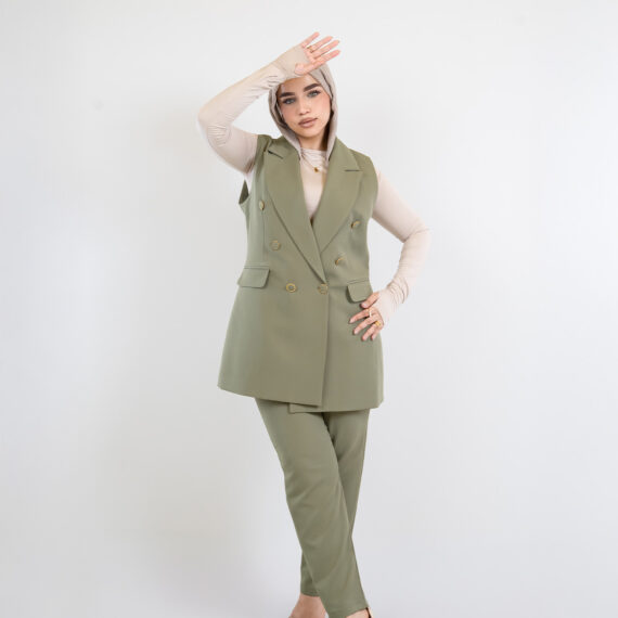 Formal Suit – Sleeveless Olive
