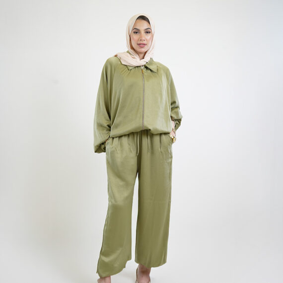 Silk zipper suit One size - Olive