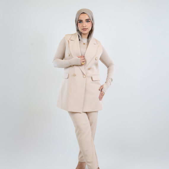 Formal Suit – Sleeveless Beige