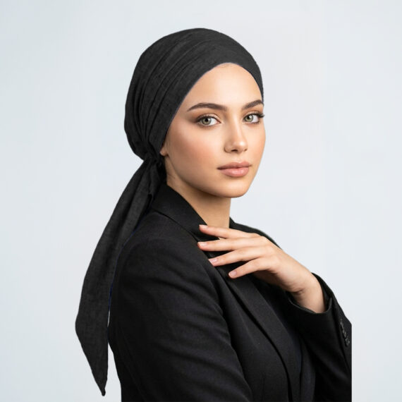 Melange Heather Linen spanish turban - Charcoal Black